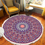 SOGA 90cm Purple Mandala Round Carpet for Living Room Bedroom Anti-slip Doormat, Home Decor