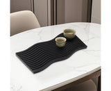 SOGA 39cm Black Wave Ribbed Wooden Serving Tray - Premium Beech Wood Decorative Tray