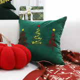 SOGA 2X 45cm Throw Pillow Green Three Embroidered Christmas Trees for Festive Holiday Square Cushion Home Decor