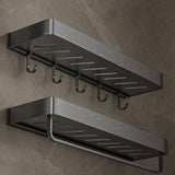 SOGA 32cm Black Wall-Mounted Rectangular Kitchen Spice Storage Organiser Space Saving Condiments Shelf Rack with Hooks