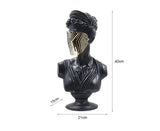 SOGA 40cm Black Resin Bust – Gold Striped Mask Home Sculpture