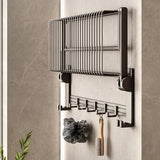 SOGA 51cm Wall-Mounted Double Pole Towel Holder Bathroom Organiser Rail Hanger with Hooks