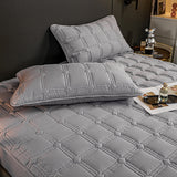 SOGA 2X Grey 153cm Wide Mattress Cover Thick Quilted Stretchable Bed Spread Sheet Protector with Pillow Covers