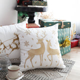 SOGA 45cm Throw Pillow White with Golden Christmas Reindeer Festive Cushion for Cozy Winter Decor