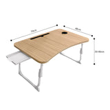 SOGA 2X Oak Portable Bed Table Adjustable Folding Mini Desk Stand With Cup-Holder Home Decor