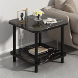 SOGA 2X 70cm Black Stone-Patterned Round Side Tables – Modern Design with Black Metal Legs
