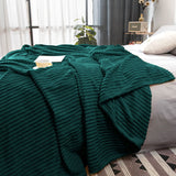 SOGA Dark GreenThrow Blanket Warm Cozy Striped Pattern Thin Flannel Coverlet Fleece Bed Sofa Comforter