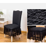 SOGA 2X Black Chair Cover Seat Protector with Ruffle Skirt Stretch Slipcover Wedding Party Home Decor