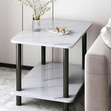 SOGA 2X 70cm White Stone-Patterned Round Tables – Modern Design with Black Metal Legs