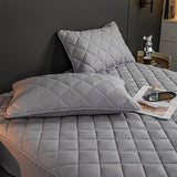 SOGA 2X Grey 183cm Wide Cross-Hatch Mattress Cover Thick Quilted Stretchable Bed Spread Sheet Protector with Pillow Covers