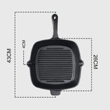 SOGA 26cm Square Ribbed Cast Iron Frying Pan Skillet Steak Sizzle Platter with Handle