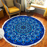 SOGA 90cm Blue Mandala Round Carpet for Living Room Bedroom Anti-slip Doormat, Home Decor