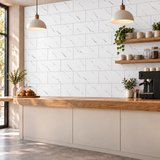 SOGA Peel & Stick Floor and Wall Tiles 30 x 60cm 10 Pack White Faux Marble