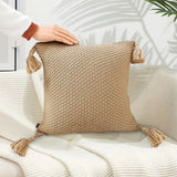 SOGA 2X 50CM Light Brown Pillow with Tassel Accents Rizzy Transitional Cover Throw Pillow