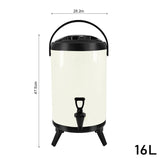 SOGA 16L Stainless Steel Insulated Milk Tea Barrel Hot and Cold Beverage Dispenser Container with Faucet White