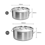 SOGA Stock Pot 9L 23L Top Grade Thick Stainless Steel Stockpot 18/10