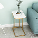 SOGA 30x50cm White Stone-Patterned Square Side Table – Mini Sofa Table with Gold Metal Legs