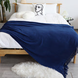 SOGA Royal Blue Acrylic Knitted Throw Blanket Solid Fringed Warm Cozy Woven Cover Couch Bed Sofa Home Decor