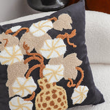 SOGA 45cm Black Gold Wicker Basket Floral Embroidered Throw Pillow