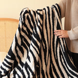 SOGA 130x170cm Throw Blanket Black and White Soft Zebra Print Half Fleece Casual Stylish Cozy