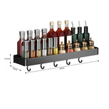 SOGA 2X 42cm Black Wall-Mounted Rectangular Kitchen Spice Storage Organiser Space Saving Condiments Shelf Rack with Hooks