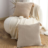 SOGA 2X 45cm Khaki Wabi-Sabi Raised Pillow Cotton Striped Large Tassel Square Pillow Throw Pillow