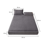 SOGA 2X Grey 183cm Wide Mattress Cover Thick Quilted Fleece Stretchable Clover Design Bed Spread Sheet Protector with Pillow Covers