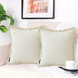 SOGA 2X 45cm Creamy White Home Aesthetic Chenille Texture Tassel Square Throw pillow