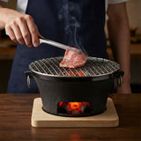 SOGA 2X Medium Cast Iron Round Stove Charcoal Table Net Grill Japanese Style BBQ Picnic Camping with Wooden Board