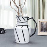 SOGA 2X 23.5x19.5cm Ornament Modern Ceramic Decorative Pitcher Striped Vase with Handle with Geometric Design for Home Décor