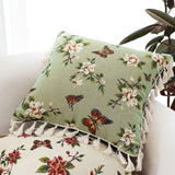 SOGA 2X 45cm Matcha Green French Vintage Butterfly Loves Flowers Tassel Throw pillow