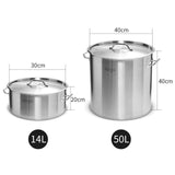 SOGA 14L Wide Stock Pot  and 50L Tall Top Grade Thick Stainless Steel Stockpot 18/10
