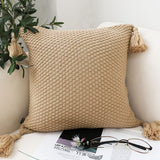 SOGA 2X 50CM Light Brown Pillow with Tassel Accents Rizzy Transitional Cover Throw Pillow