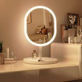 SOGA 26cm White Oval Smart LED Makeup Bedroom Table Vanity Mirror Tricolor Adjustable Light