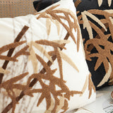 SOGA 45cm Cream Brown Bamboo Leaf Botanical Embroidered Throw Pillow