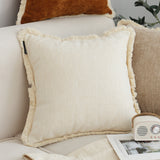 SOGA 2X 45cm Throw Pillow White Chenille Textured with Tassels Stylish Square Cozy Home Decor