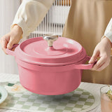 SOGA 2X Cast Iron 22cm Enamel Porcelain Stewpot Casserole Stew Cooking Pot With Lid Pink