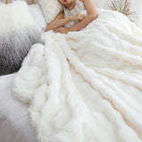 SOGA 160X200cm Throw Blanket  White Double Layer Rabbit Fur Cozy Comfort with Stylish Decor