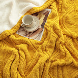 SOGA 2X 200x230cm Throw Blanket Yellow and White Chenille Fleece Knitted Fabric on One Side Soft Suede