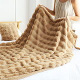 SOGA 2X 160X200cm Throw Blanket Coffee Double Layer Rabbit Fur Cozy Comfort with Stylish Decor