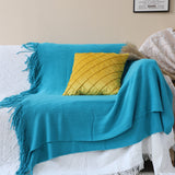 SOGA Blue Acrylic Knitted Throw Blanket Solid Fringed Warm Cozy Woven Cover Couch Bed Sofa Home Decor