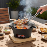 SOGA 2X Large Cast Iron Round Stove Charcoal Table Net Grill Japanese Style BBQ Picnic Camping with Wooden Board
