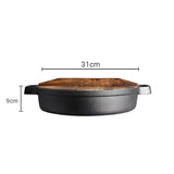 SOGA 31cm Round Cast Iron Pre-seasoned Deep Baking Pizza Frying Pan Skillet with Wooden Lid