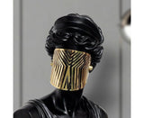 SOGA 40cm Black Resin Bust – Gold Striped Mask Home Sculpture