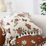 SOGA 2X 45cm Creamy White French Vintage Butterfly Loves Flowers Tassel Throw Pillow