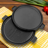 SOGA 43cm Round Ribbed Cast Iron Frying Pan Skillet Steak Sizzle Platter with Handle