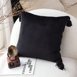 SOGA 2X 45cm Black Vintage Butterfly Pillow Tassel Velvet Square Throw Pillow