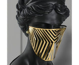 SOGA 40cm Black Resin Bust – Gold Striped Mask Home Sculpture