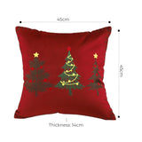 SOGA 2X 45cm Burgundy Red Throw Pillow with Three Embroidered Christmas Trees Festive Holiday Square Cushion Home Decor