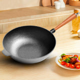 SOGA 2X 31cm Commercial Cast Iron Wok Round Bottom FryPan Home Cooking Skillet